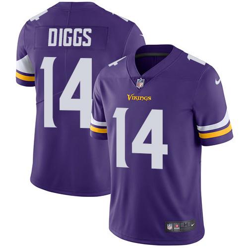 Nike Vikings #14 Stefon Diggs Purple Team Color Youth Stitched NFL Vapor Untouchable Limited Jersey - Click Image to Close